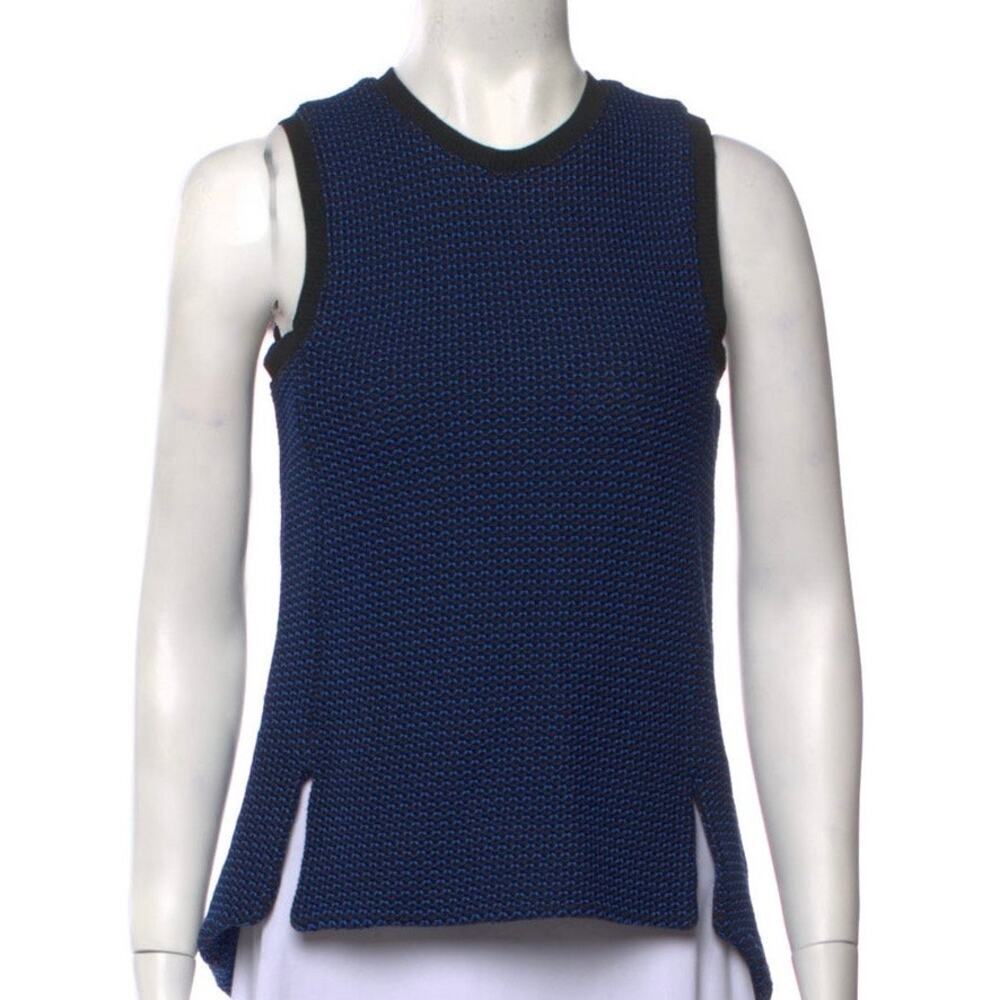 Nwt Derek Lam New York Made In Usa Sleeveless Crewneck Top Tweed Knit Sz 4 Blue